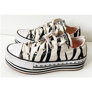 Converse All Star Platform Layer Shoes Women 6 White Black Print Athleisure